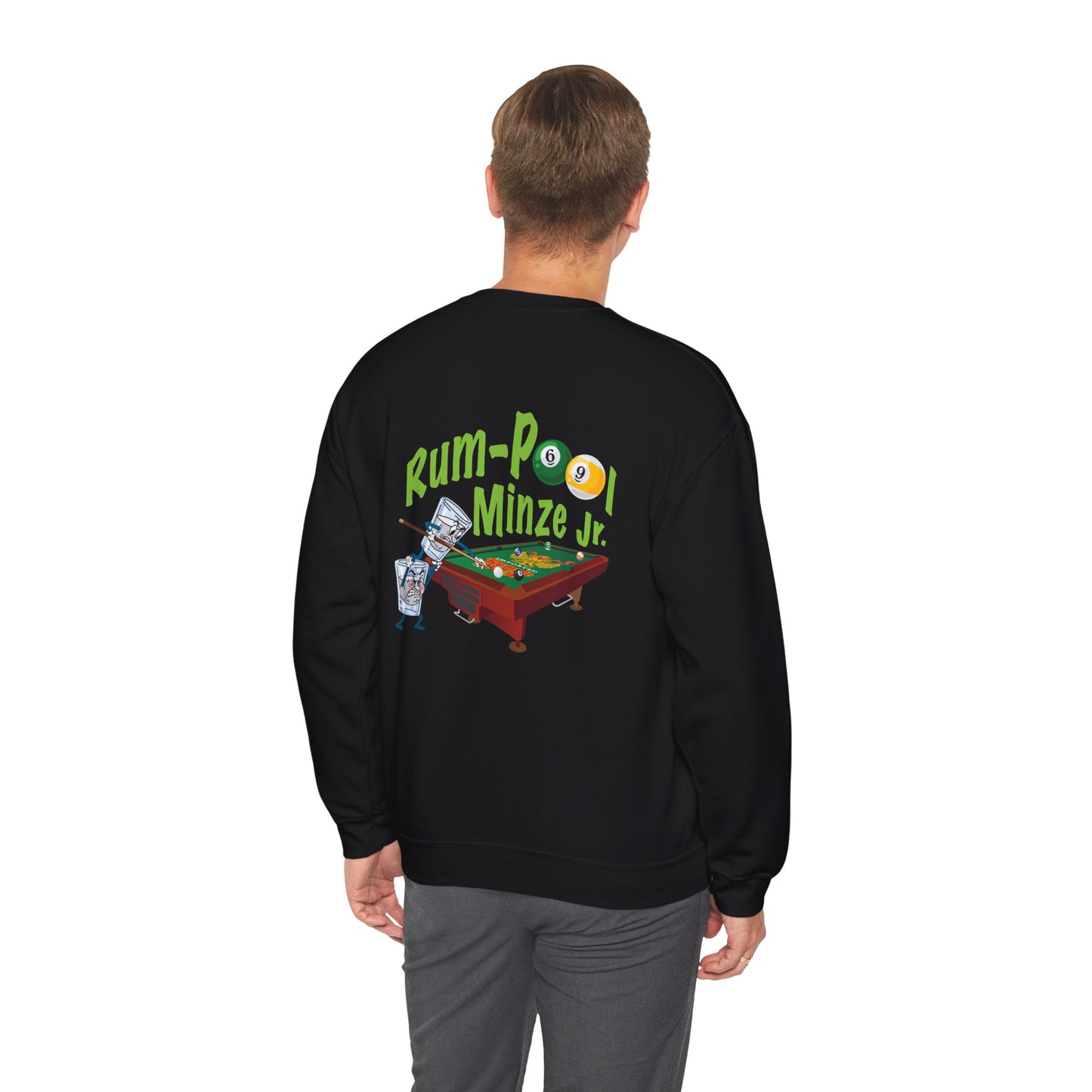 Pool Hall Crewneck Sweatshirt — "Rum-Po Minze Jr." Billiards Graphic