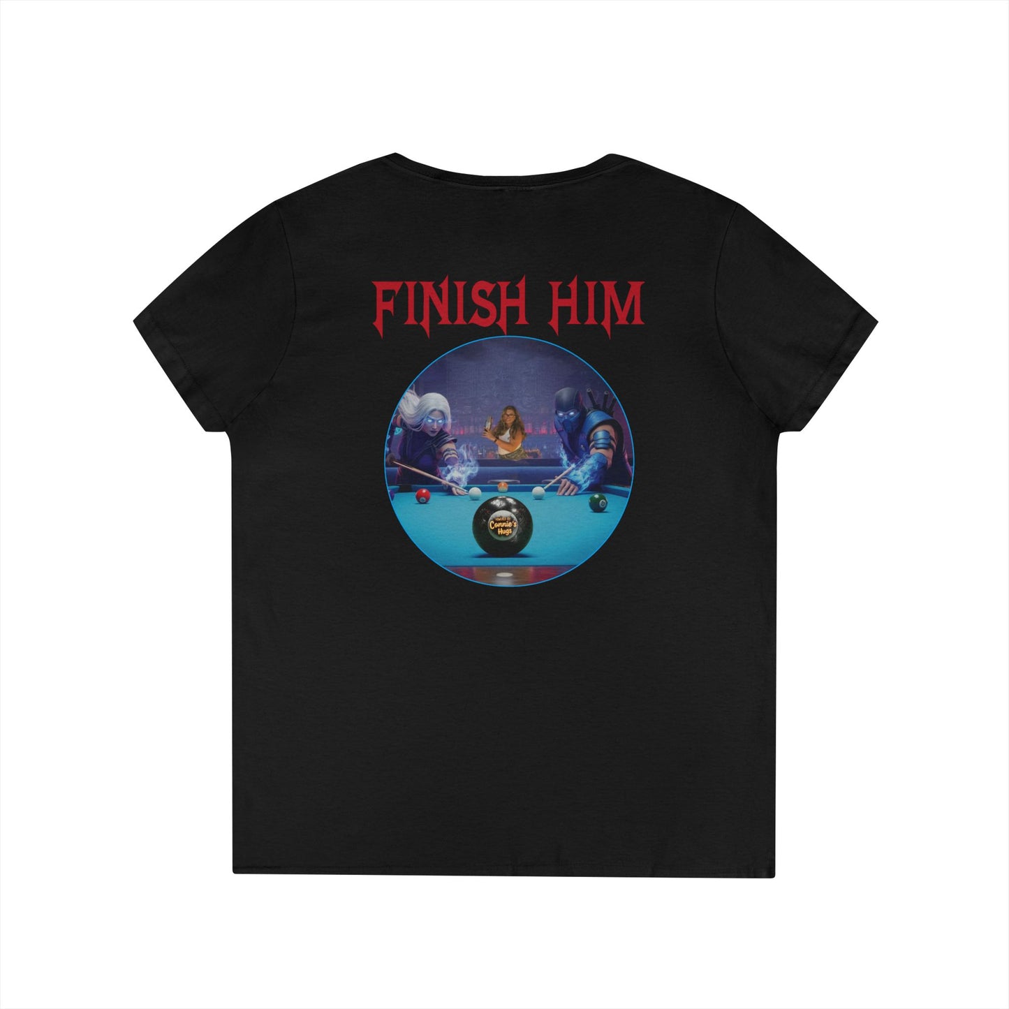 Cue Tease Ladies' V-Neck T-Shirt — 'Finish Him' Pool/Billiards Graphic Tee